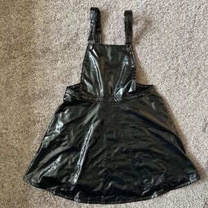 Hot Topic Vinyl Overall Dress Size 0 Black Skirtalls Goth Faux Leather